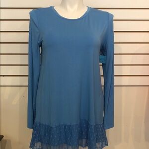 LOGO Blue Long Sleeve Tunic with Lace Hem